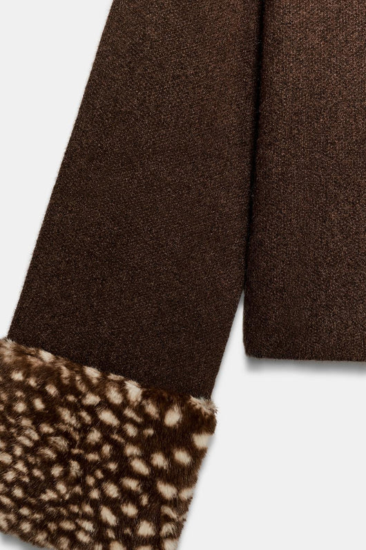 Bambi Faux Fur Cardigan — faux-fur cuff and knit detail